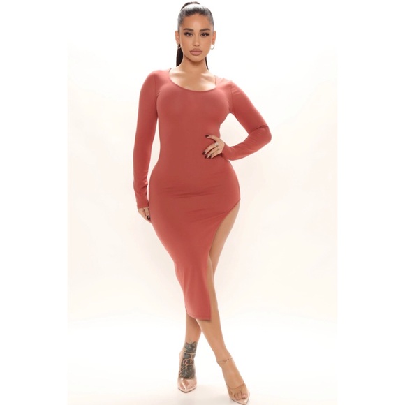 Fashion Nova The Time Is Now Midi Dress Marsala M - Picture 1 of 3